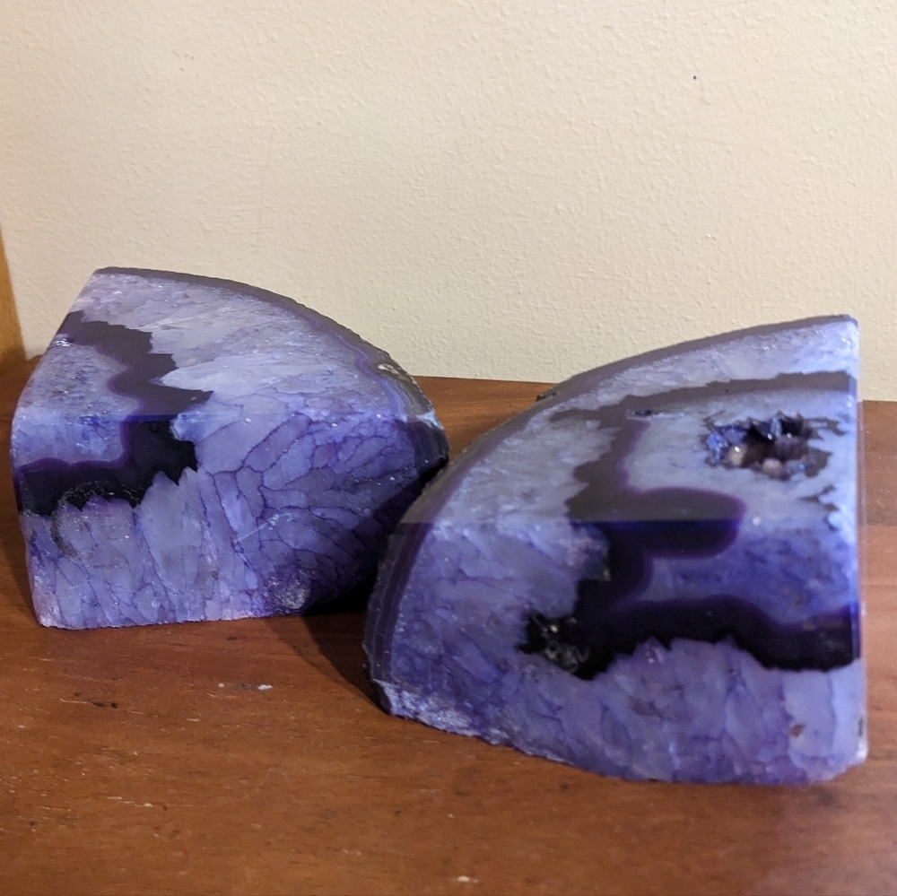 Purple Agate Geode Sections Bookends 2pcs, Large w/ Lots of Sparkly Druzy! - Picture 4 of 13